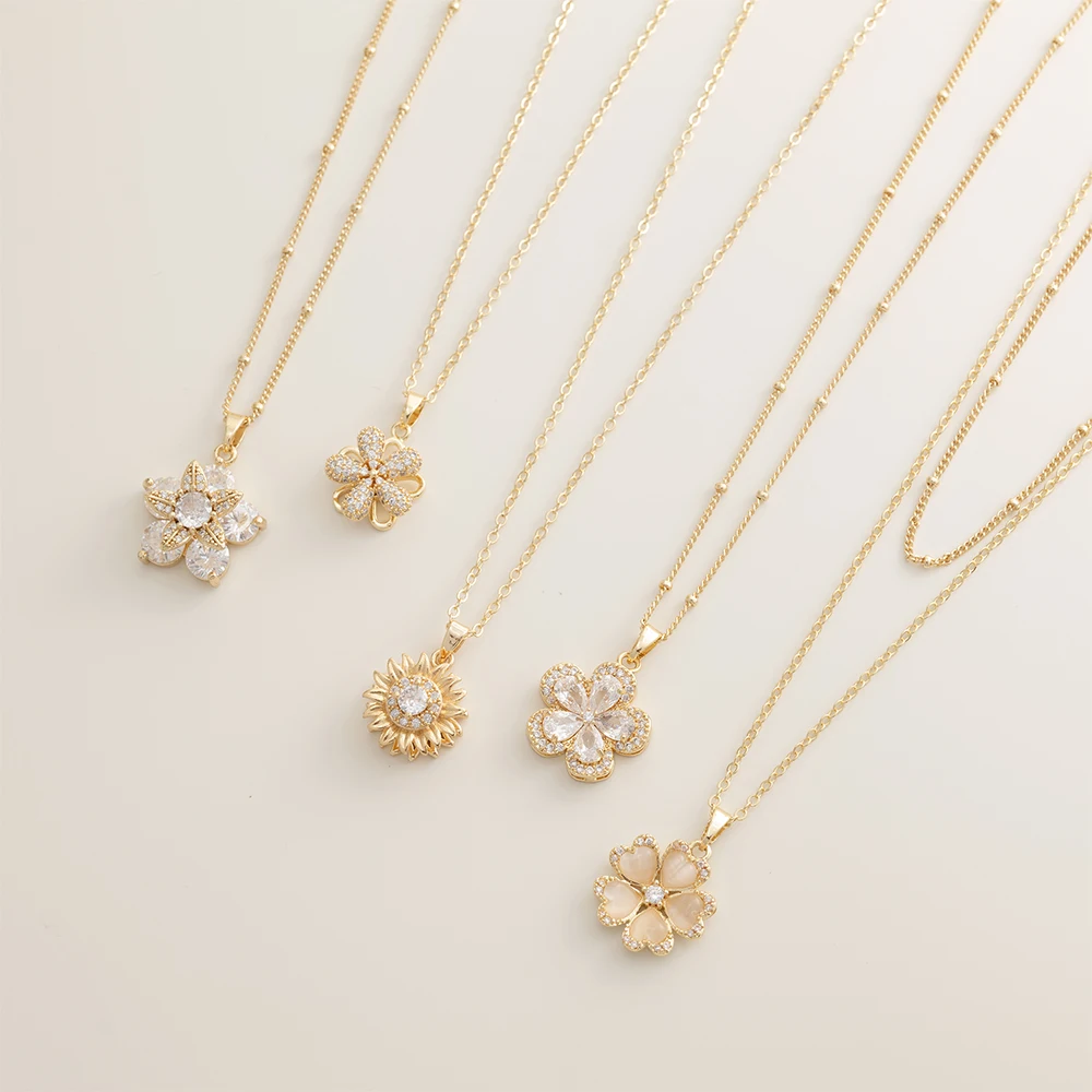 Monkton Fashion Flower Pendant Necklaces for Women Gold Plated Crystal Sunflower Choker Chain Elegant Daily Party Jewelry Gift