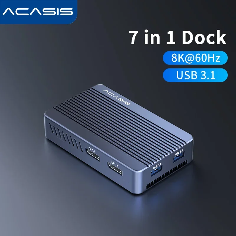 Acasis USB-C 40Gbps Thunderbolt Compatible/USB4 M.2 NVMe SSD Enclosure|Dual-Screen Dock with 8K HDMI/DP For MacBookPro/Lactop