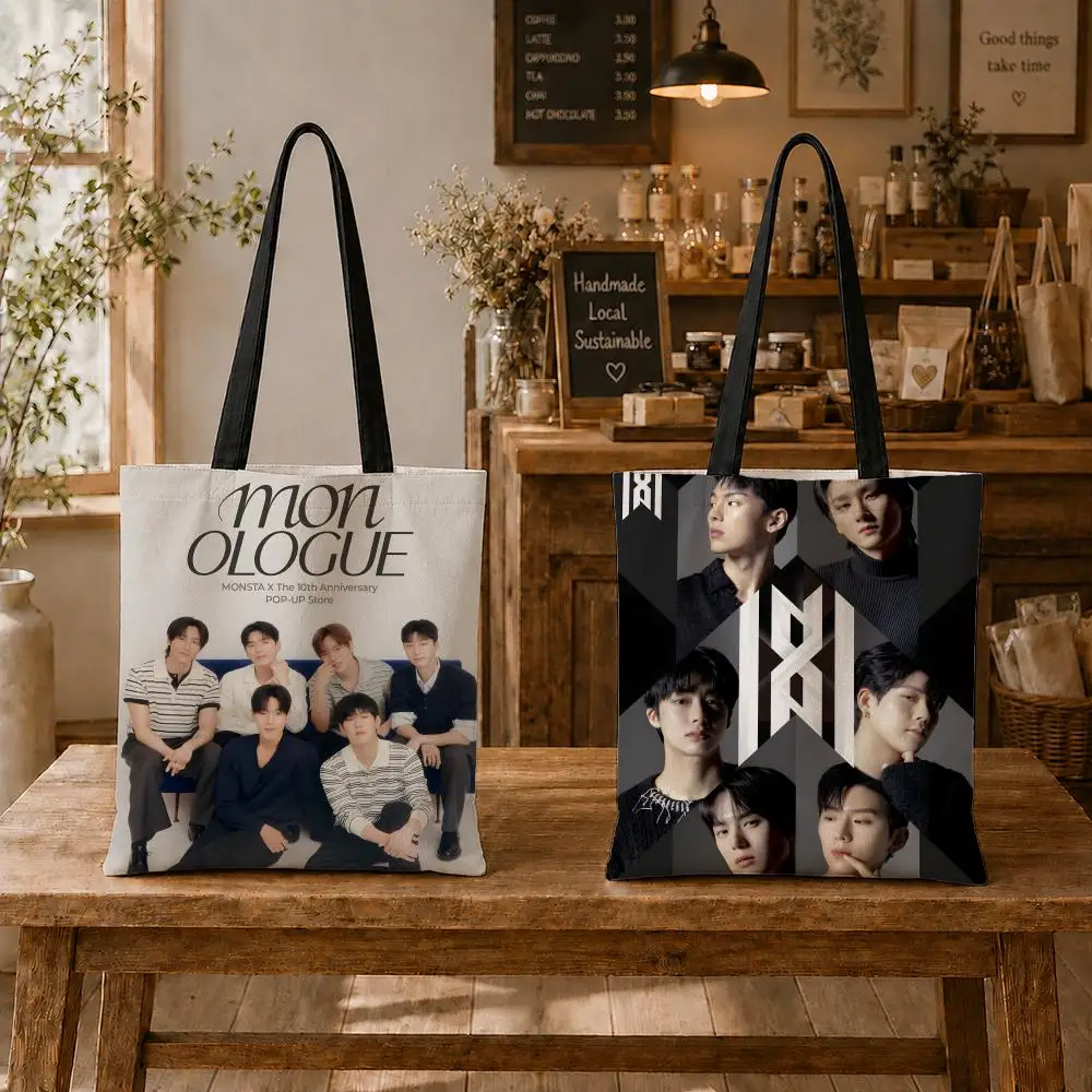 K-pop group M-MONSTA X Storage Bags Large Capacity Canvas Tote Bag Environmental Foldable Shopping Bag