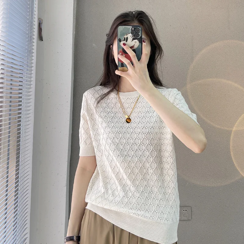 

Трикотажная футболка из чистого хлопка ort Sve, женская свободная футболка с вырезом, тонкий летний топ из полного хлопка, круглый пуловер