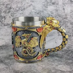Vintage Medieval Steampunk Dragon Mug Stainless Steel Coffee Cup Metal Mechanical Loong Beer Cola Drinks Tools Men Office Gifts