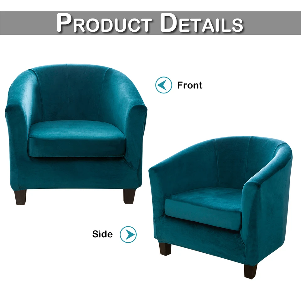 Stretch Tub Chair Slipcover - 1-Piece Jacquard Club Chair Cover In Turquoise Blue