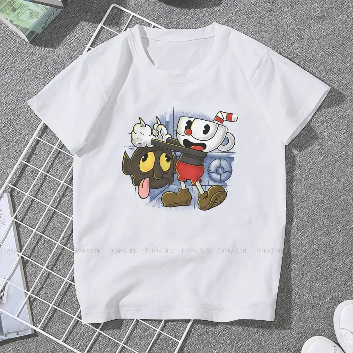 Cuphead Mugman Game Women T Shirt Steamboat Female Tops Graphic Kawaii Tees Ladies 5XL Oversized Tshirt