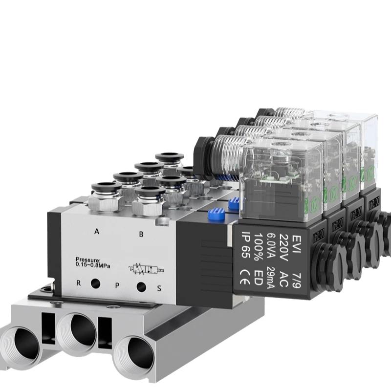 Pneumatic Solenoid Valve DC12/24V AC110/220V Multi Option 4V310-10 Series With Muffler Fitting Base Manifold 2/3/4/6/7/8/10 Way