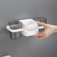 Toothbrush Holders For Bathrooms Wall Mounted Toothbrush Holder With Two Tooth Brushing Cup Punch Free Storage Rack Bathroom