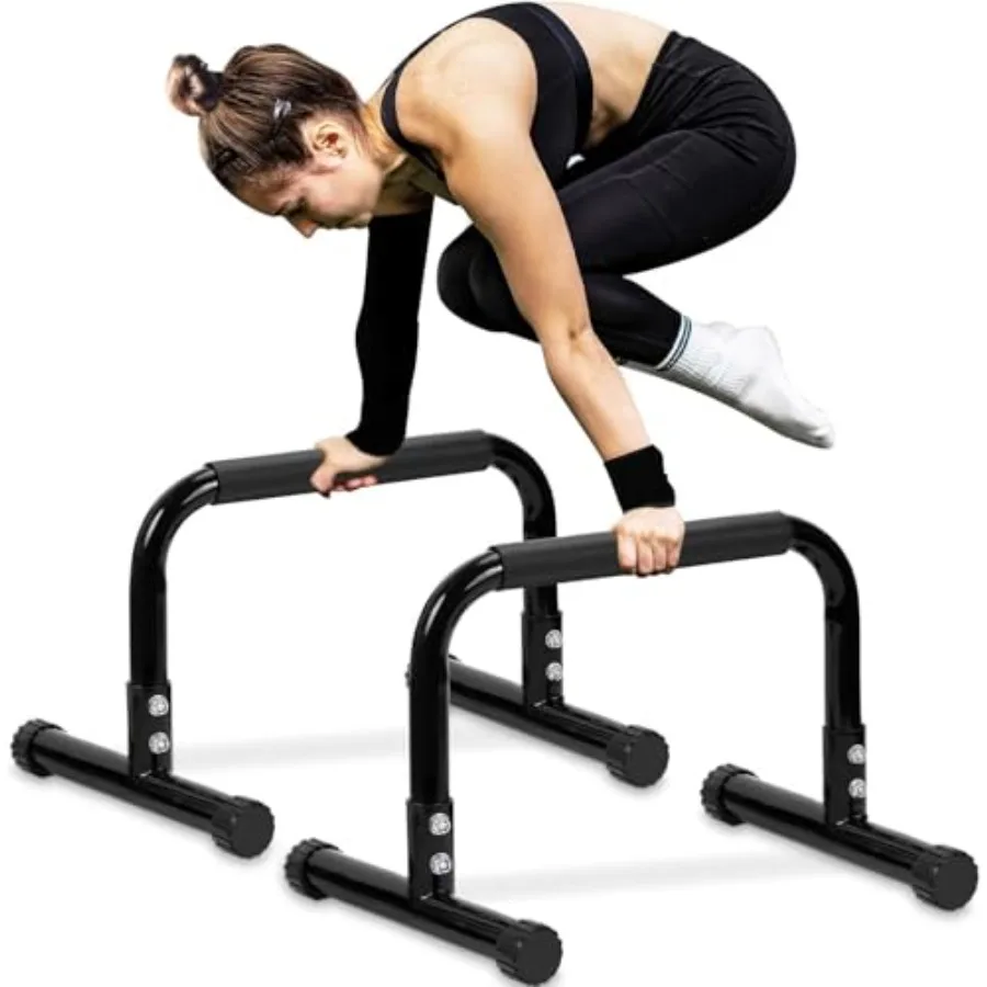 

Push Up Bar, 14'' High Steel Parallettes and Dip Bar with Full Coverage Foam Handle, Heavy-Duty Calisthenics Parallel Bars for