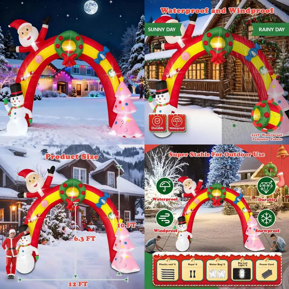 

Giant 12FT Christmas Inflatables Arch Outdoor Decoration with LED Lights: Xmas Tree, Santa, Snowman for Holiday Yard