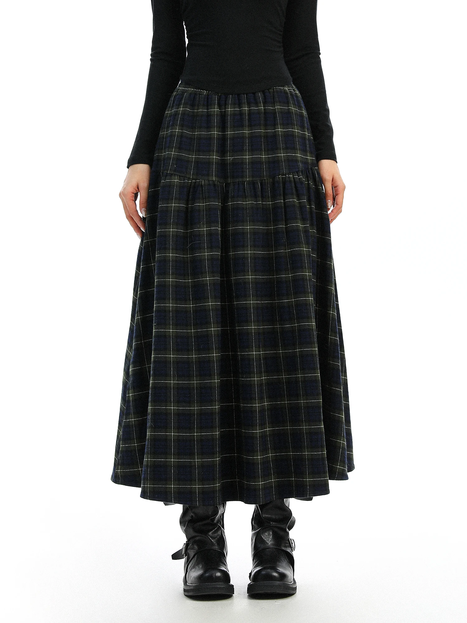 

Юбка-миди Biggold в корейском стиле, в клетку, с эластичным поясом, женская, универсальная, стройнящая, А-силуэт, повседневная, дышащая, приятная к телу