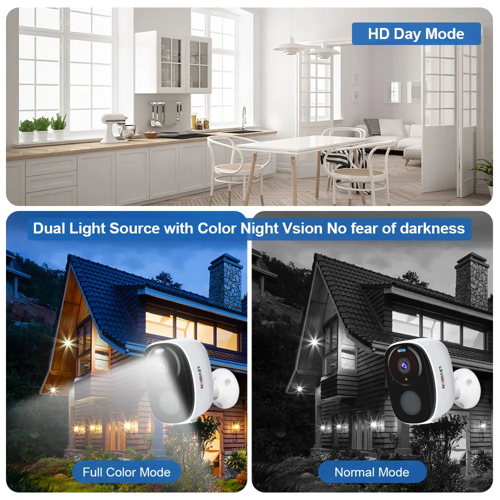 LS VISION 2K Solar Battery Camera Outdoor WiFi Wireless PIR Spotlight Security Camera Indoor Two Way Audio Color Night Vision
