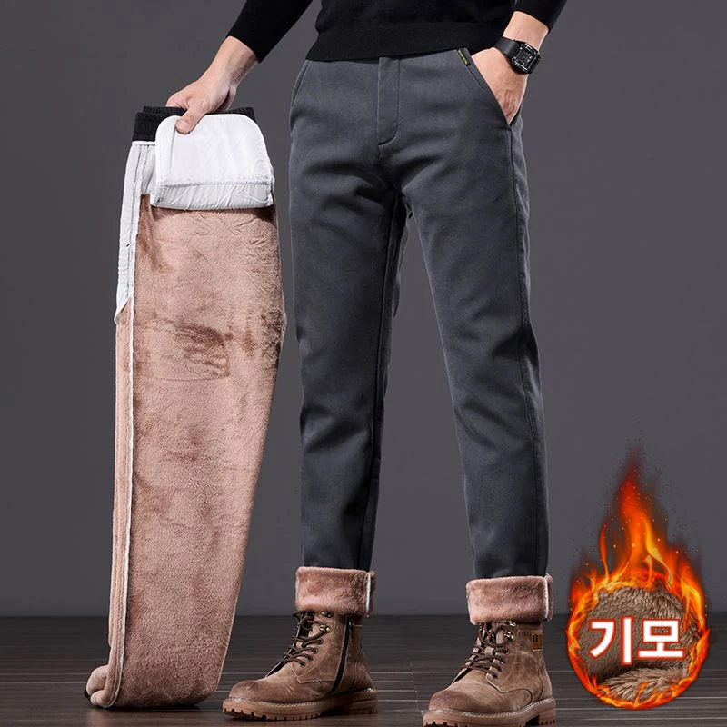 Trend In Men's Winter Mobile Slim Fit Pants Warm Winter Daily Pants Casual Business Style LP0896