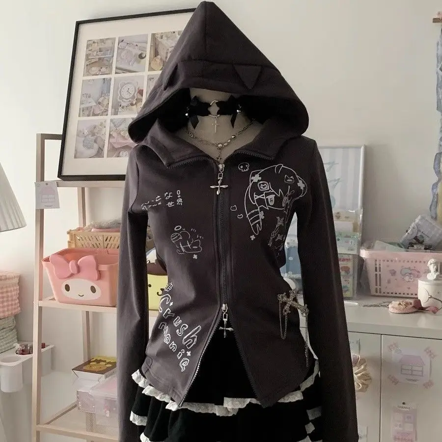 سويت شيرت بقلنسوة بأكمام طويلة للفتيات في الخريف والشتاء سترة صوفية بسحاب على الطراز الكوري العصري لتعديل الجسم