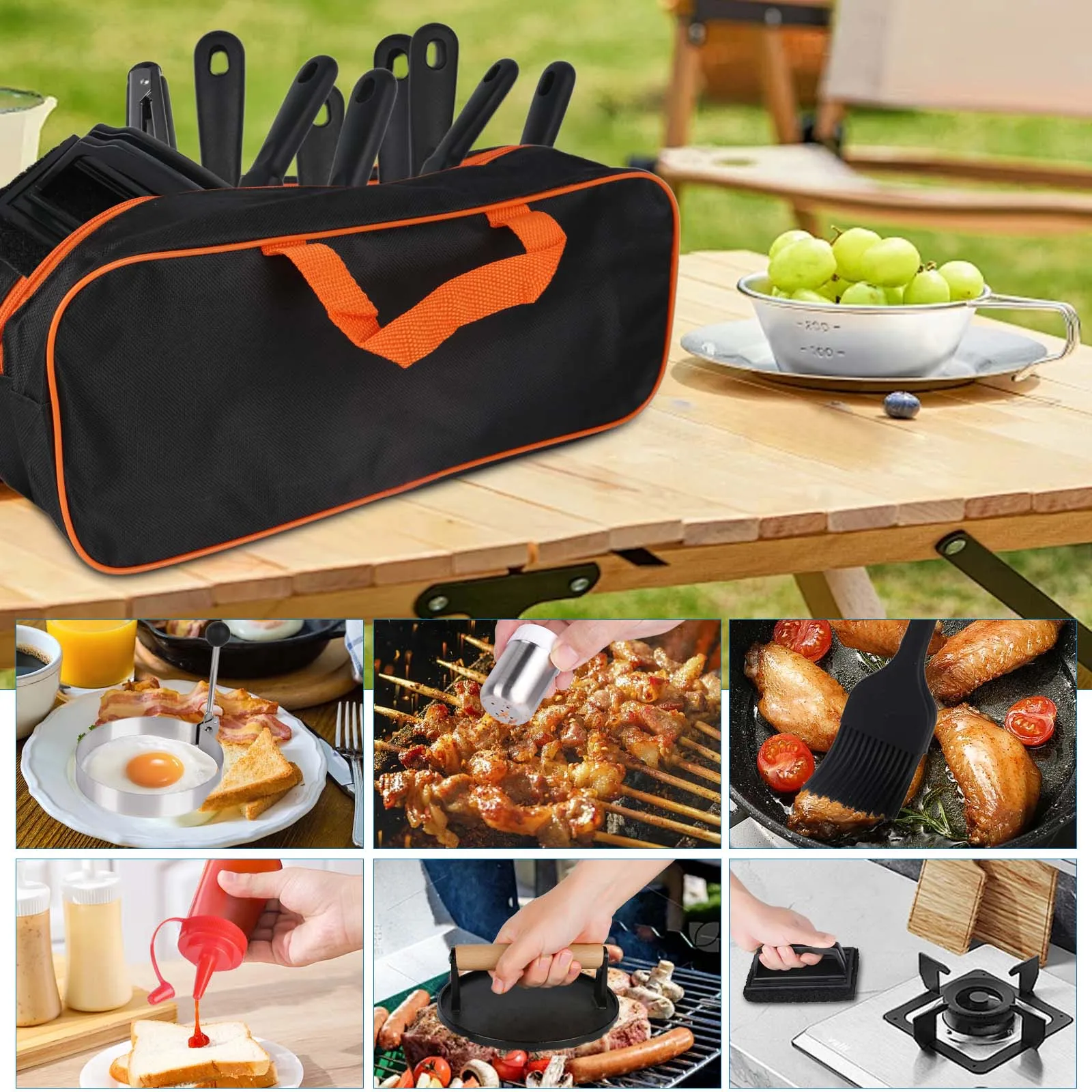 Grillzubehör-Set, Professionelle Hibachi Flachgrill-Werkzeuge, Professionelle Hibachi-Werkzeuge für Outdoor-BBQ – Detail 3