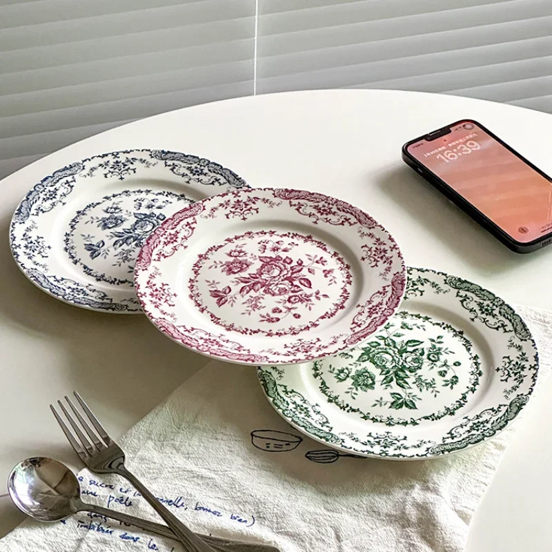 Plato  comedor  cerámica Rosa Retro francés, té  la tarde, postre, pastel, vajilla