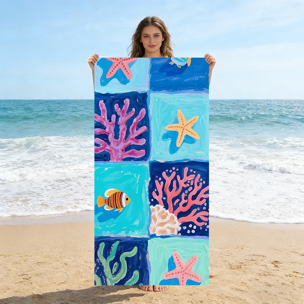 Coral Starfish Beach Towel Quick-drying Super Absorbent Suitable for Swimming Beach Pool Gym Summer Gift for Friends Families