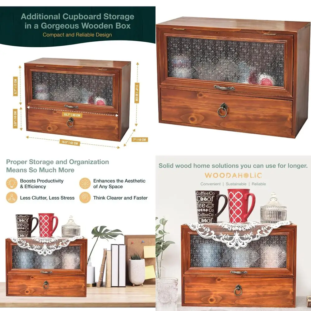 

Винтажный двухъярусный настольный органайзер из стекла Millefiori с деревянным ящиком и декоративным передним открывающимся отделением