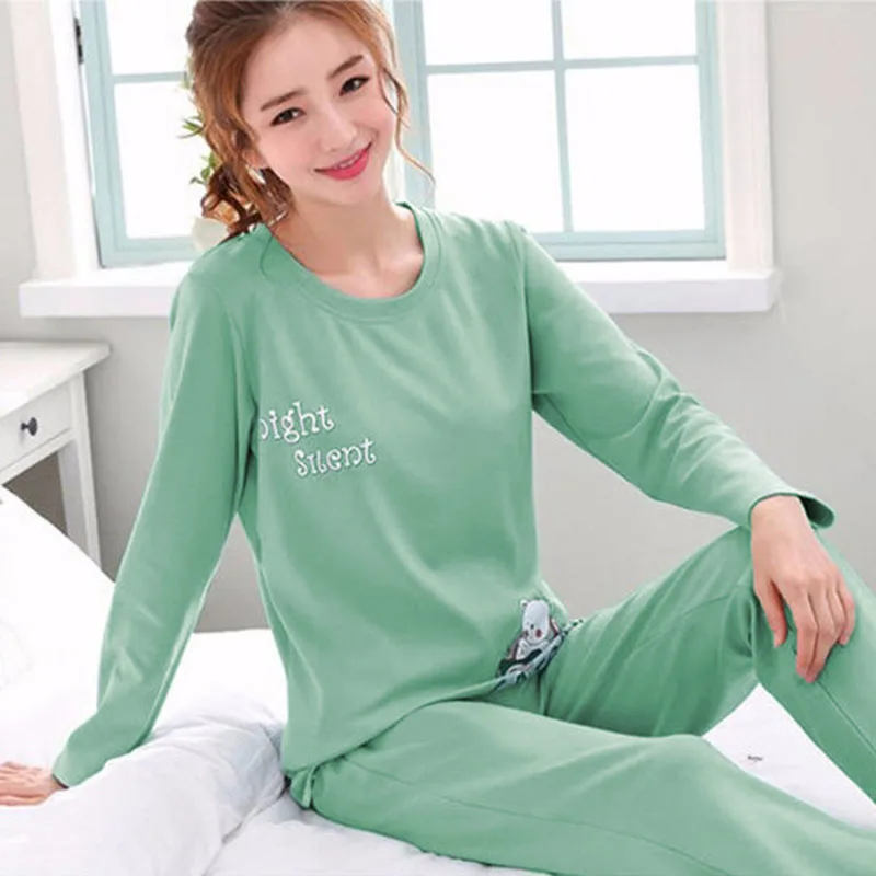 2PCS/Set Women Fashion Long-Sleeved Pajamas Autumn Winter Cartoon Love Bear Cute Soft Loose Casual Omfortable Outside Homewear