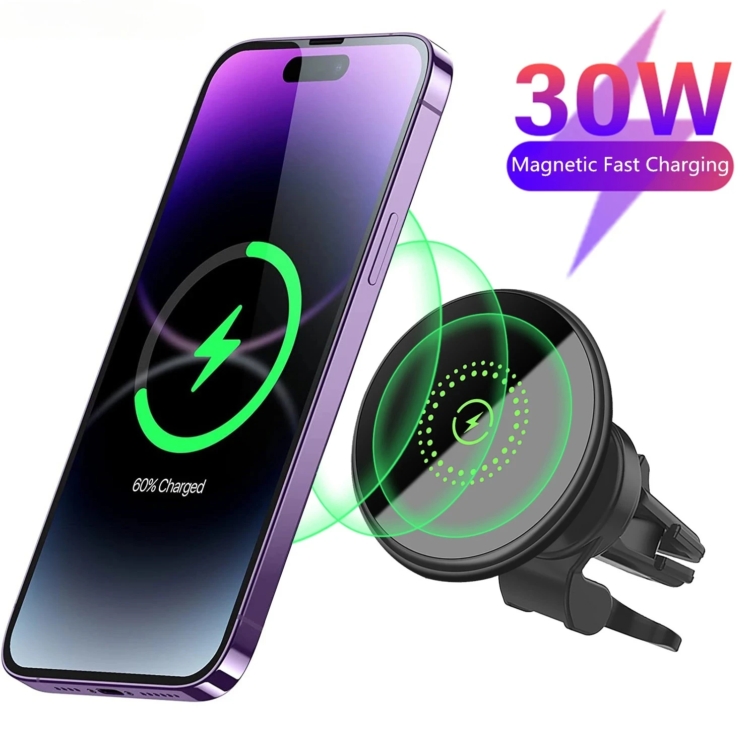 

Magnetic Wireless Car Charger Mount 30W Fast Charging Air Vent Phone Holder Stand for iPhone 17 16 15 14 13 12 11 Pro Max Plus