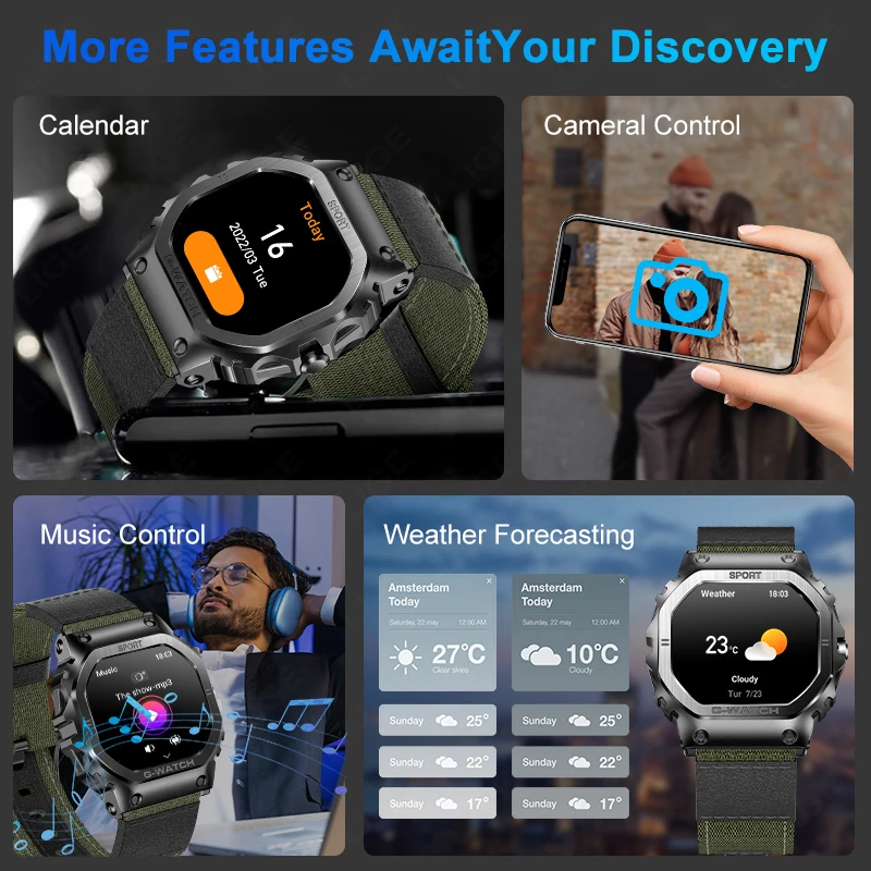 LIGE New Smart Watch Men 1.57-inch Anti-fall Waterproof Bluetooth Call Men Bracelet Health Monitor Music Control Smartwatch 2024