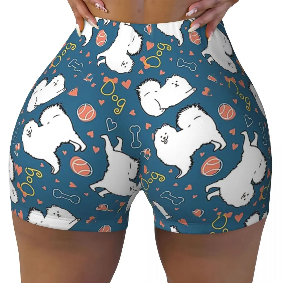 Custom Love Samoyed Dog Women Gym Workout Running Shorts Athletic Volleyball Biker Yoga Shorts