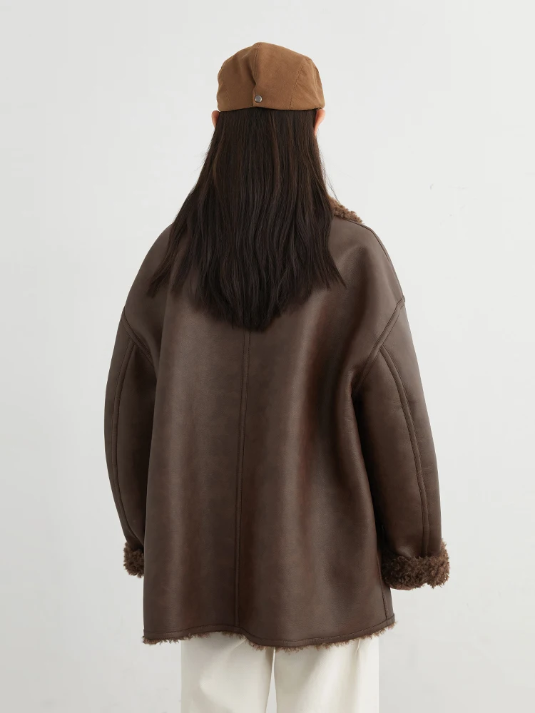 CHIC VEN Vrouwen Kunstleer Jas Jas Losse Casual Omkeerbare Mid Lengte Overjas Retro Dames Bovenkleding Herfst Winter 2025