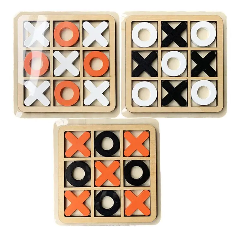 Classic Mini Two Player Tic-Tac-Toe Game Indoor Outdoor Wooden Educational Chess Tabletop Board X O Blocks Party Game For Kids