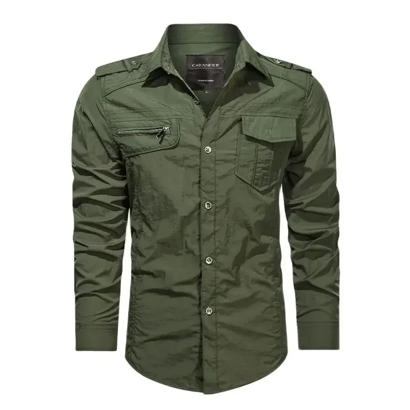 

Mens Military Fast Dry Shirt Spring Autumn Long Sleeve Male Tactical Cloth Men Clothing Turn-down Collar Cargo Chemise