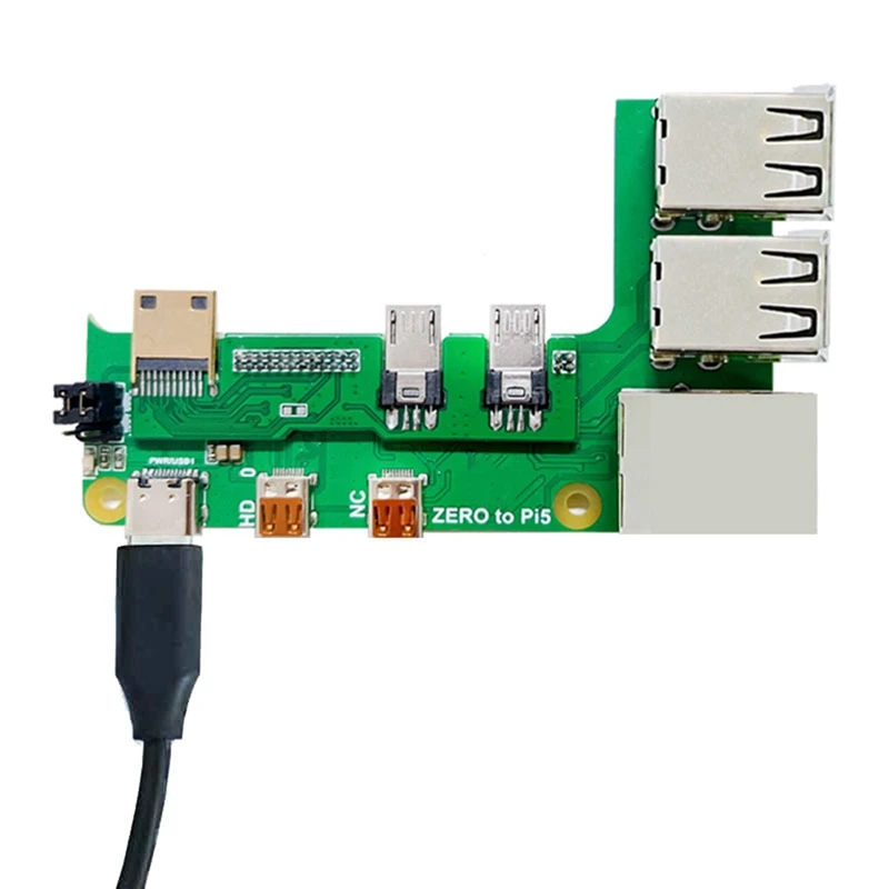 For Raspberry Pi Zero 2W To PI5 Expansion Board With Cable Zero To Pi5 Interface Adapter Zero USB HUB RJ45 HAT Green