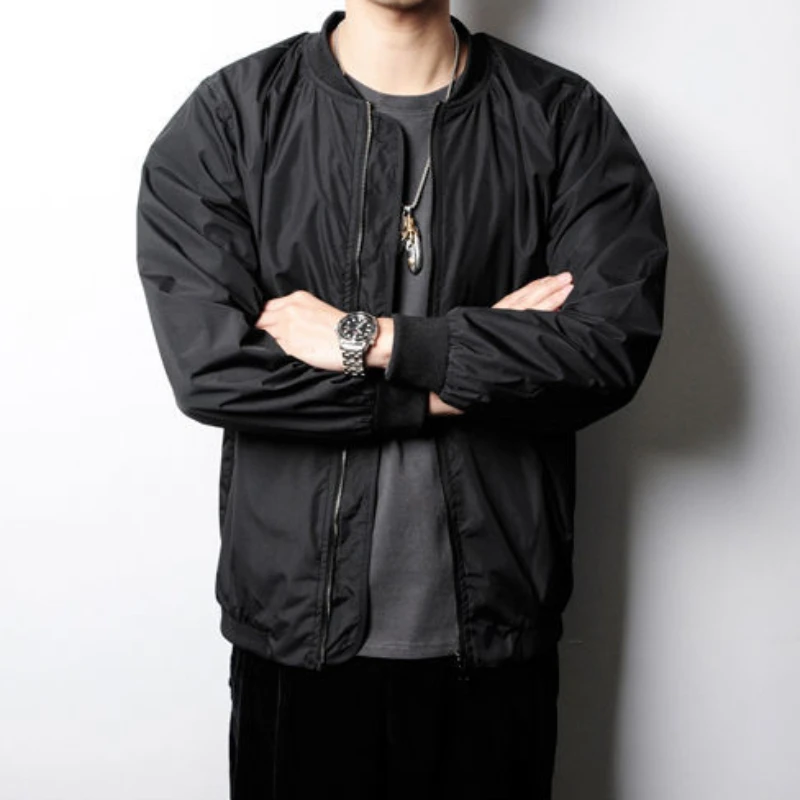 

Куртки мужские повседневные универсальные с воротником-стойкой весна осень повседневные с рукавами в рубчик американский стиль High Street однотонная теплая модная верхняя одежда