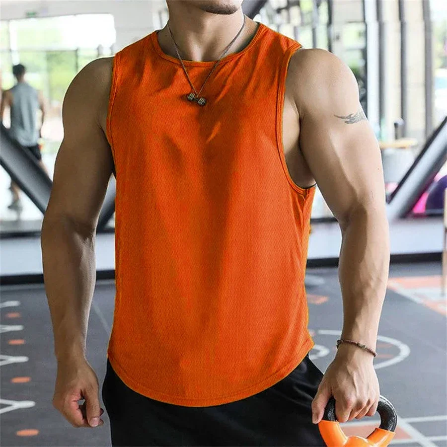 

2025 new Men Tank Tops Sleeveless Shirt Polyester Mesh Material Quick Dry Breathable Men Workout Fitness Basketball Top Tee