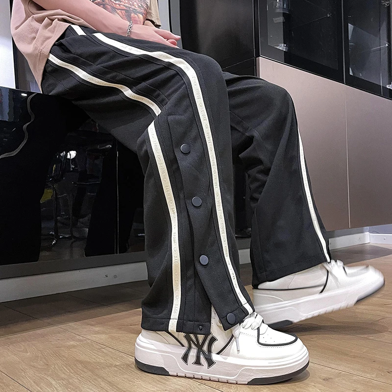 高校生メンズファッションブランドジッパーストレートレッグ薄手カジュアル長ズボン夏シーズンカジュアルレジャーズボン