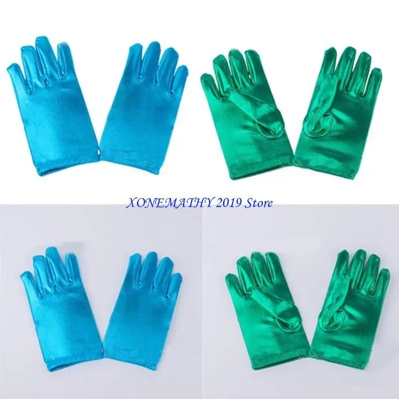 

F42F Leather Gloves for Kids Party Gloves Short Gloves Shimmering Uniform Mittens Stage Performances Gloves
