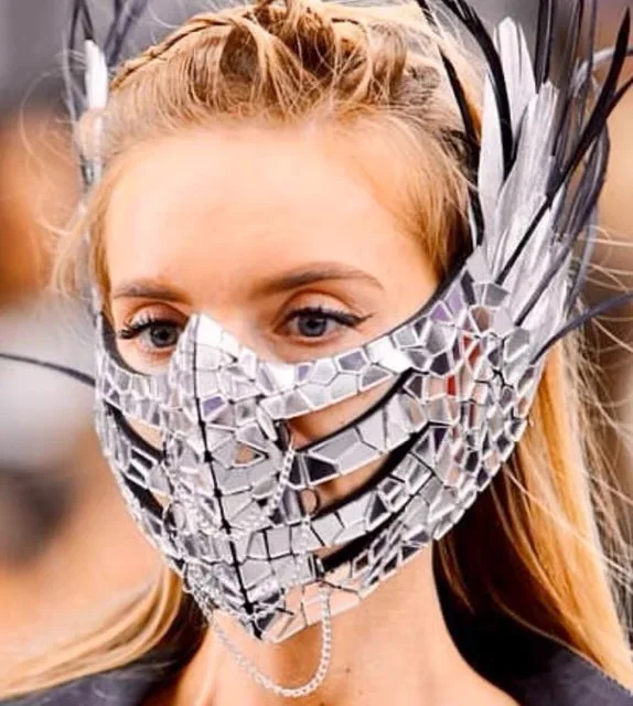 

Full diamond non revealing headgear, diamond mask, face mask, performance costume