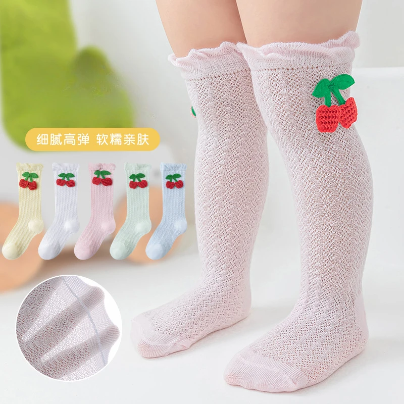 

Baby Mosquito Proof Socks Summer Thin Cartoon Cherry Baby Air Conditioning Socks Mesh Thin Newborn Long Tube Socks Wholesale