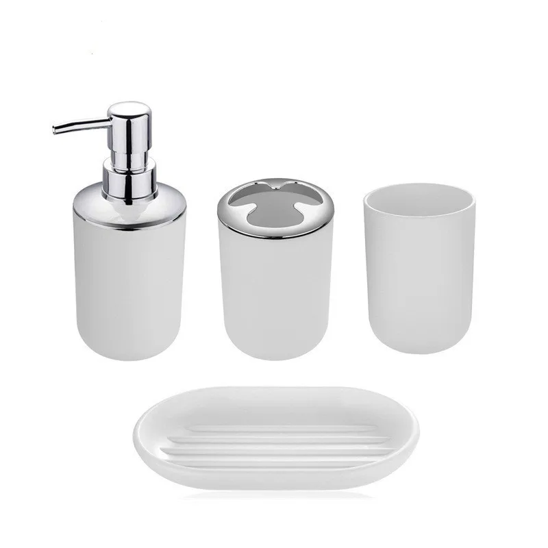 6 Bathroom Accessories Set Includes Toothbrush Holder Cup Soap Dispenser Soap Dish Toilet Brush Trash Can Bathroom Tools Plastic