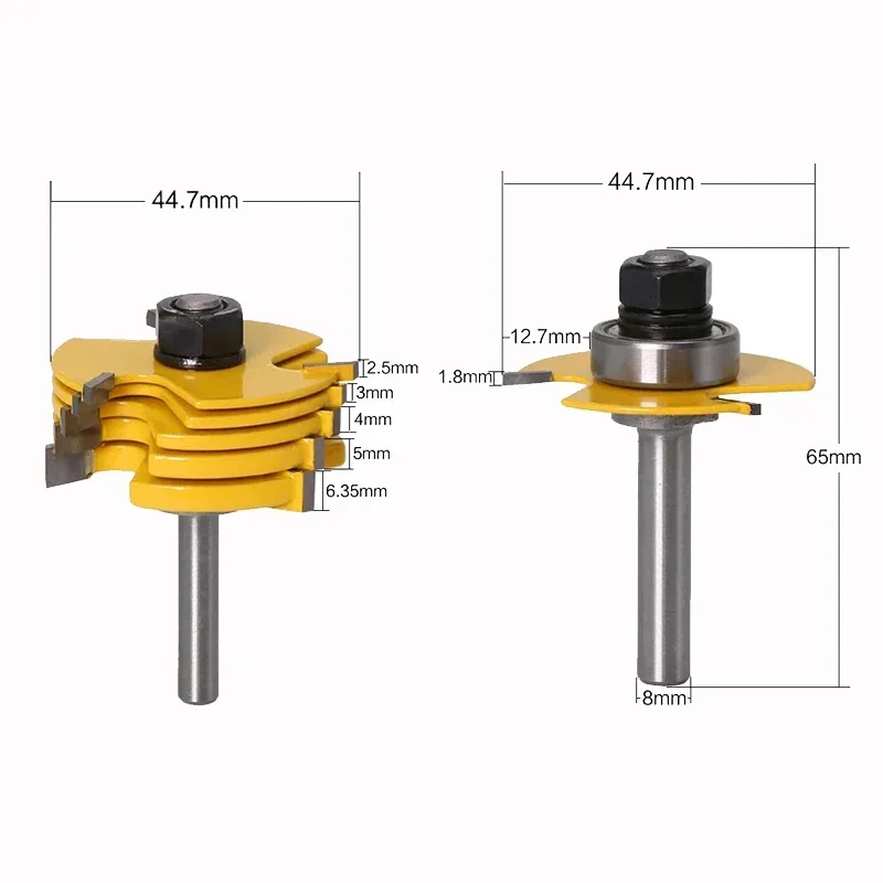 2Pc 6 Piece Slot Cutter 3 Wing Router Bit Set Woodworking Chisel  Tool- 8