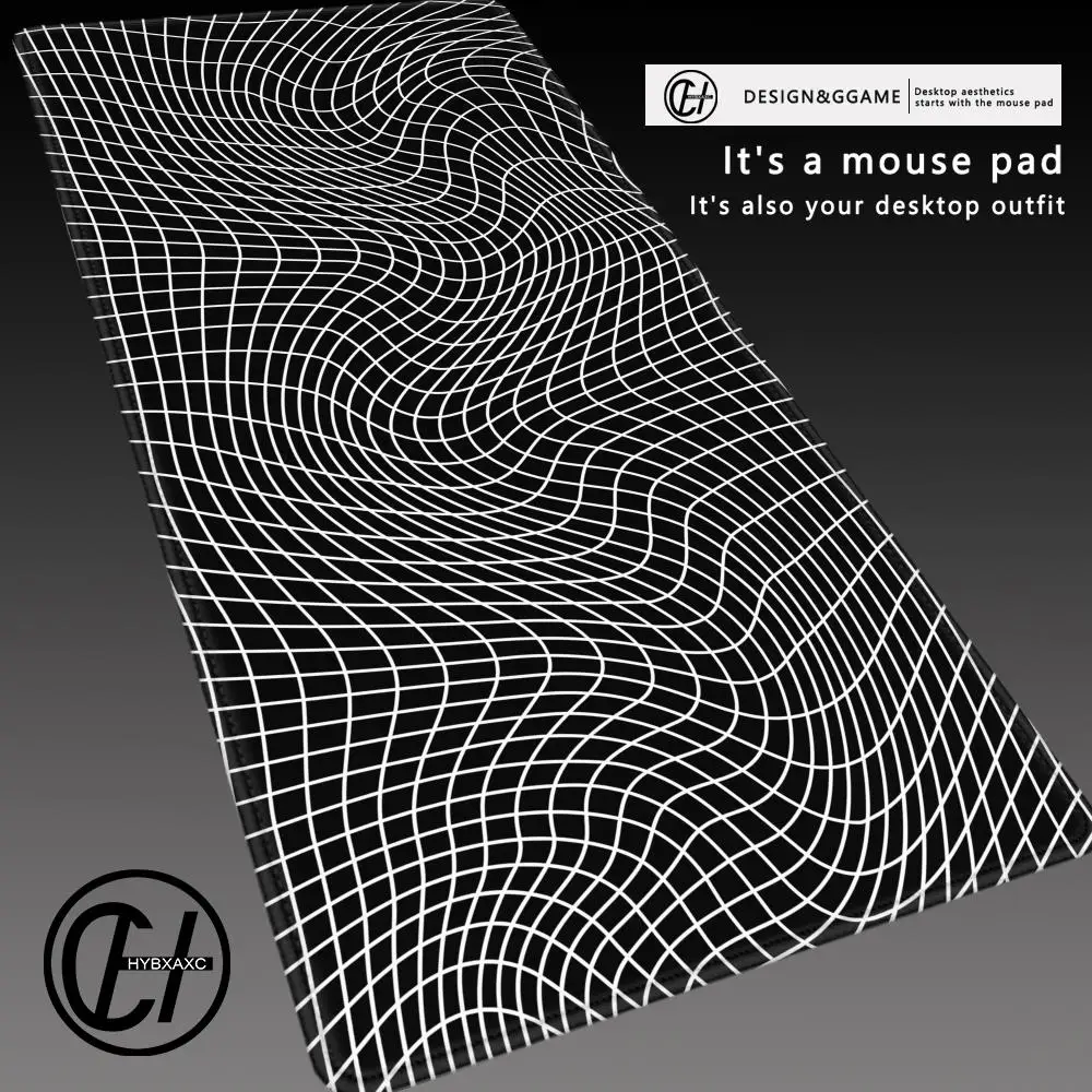 

XXL Desk Mat Black And White Strata Liquid Mousepad Large Abstract Mouse Pad Gaming Deskmat With Lockedge Office Non-slip Carpet