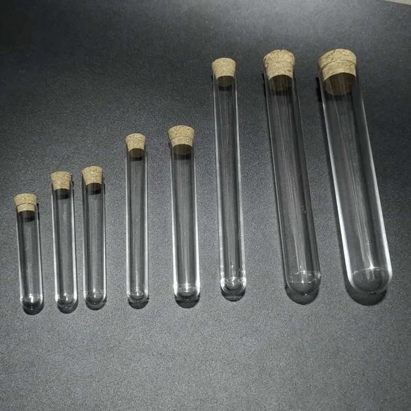 50pcs/lot Dia 12mm to 25mm Hard Plastic test tubes with cork stopper for Experiments, Length from 60mm to 150mm