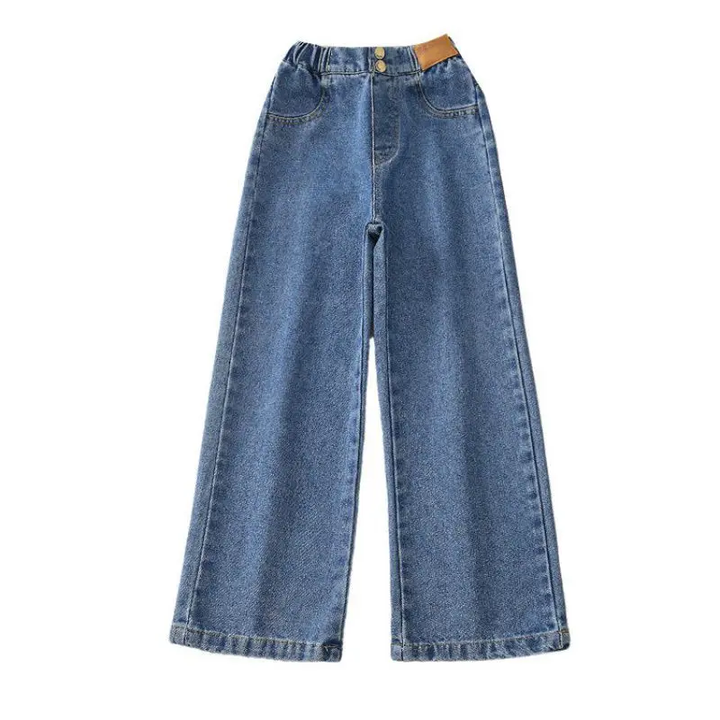 Primavera otoño niñas adolescentes Jeans ocio moda pantalones de pierna ancha niños pantalones de cintura alta 6 9 8 10 12 14 años