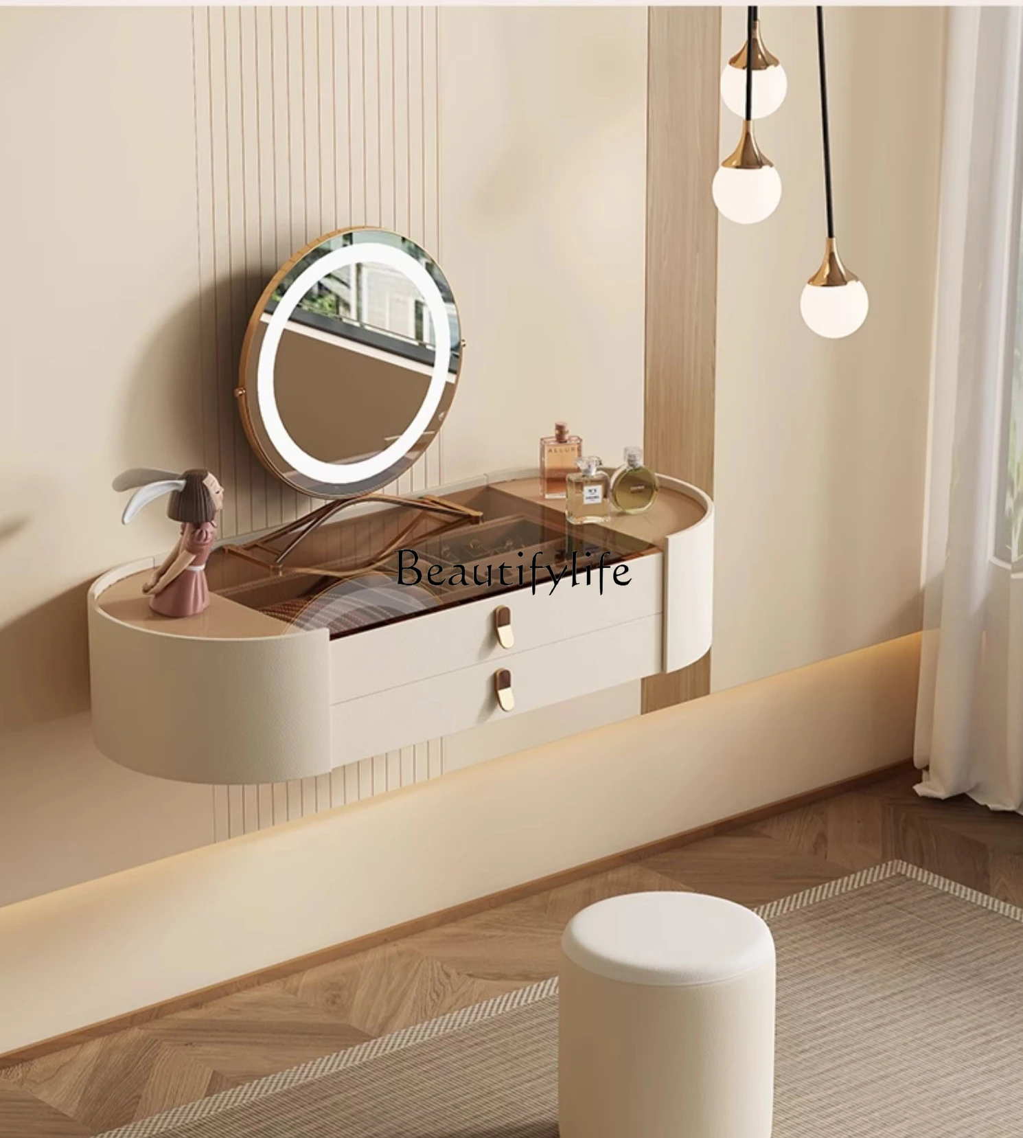 

yj9 Silent Cream Style Light Luxury Dressing Table Modern Simple Design Solid Wood Oval Dressing Table