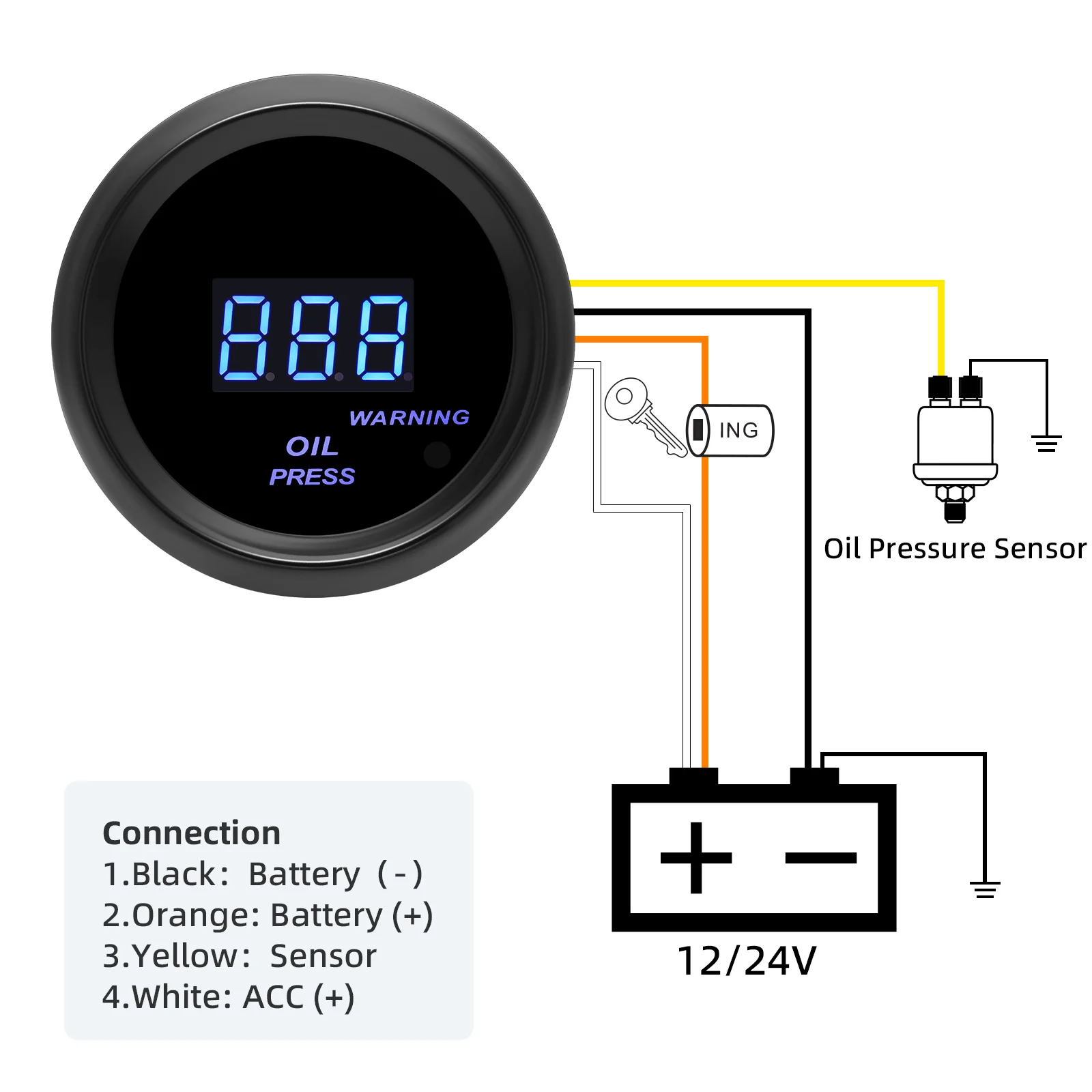 مقياس ضغط الزيت الرقمي LED 2 "52 مللي متر مقياس ضغط الزيت مع جهاز استشعار 0-145PSI سيارة مخصصة مقياس القبول 12 فولت لسيارة شاحنة