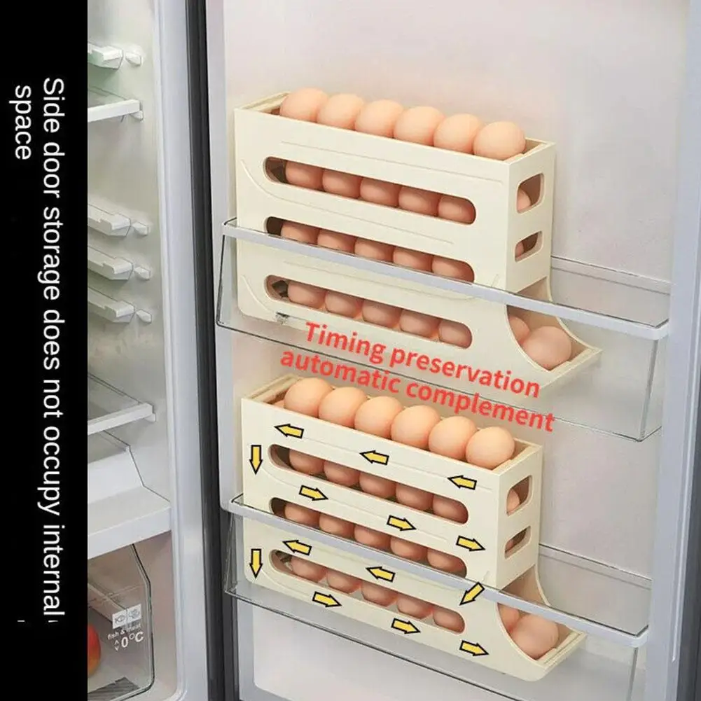 Kitchen Large Capacity Egg Box Refrigerator Egg Storage Box Refrigerator Egg Storage Box Roll Down Egg Dispenser For Kitchen