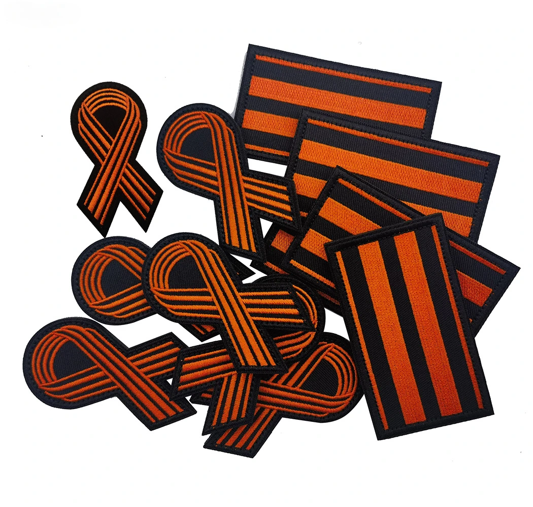 Russian St. George Ribbon Patch Embroidery Hook & Loop Morale Badge Patches for Clothing Orange Black Tactical Military Armband