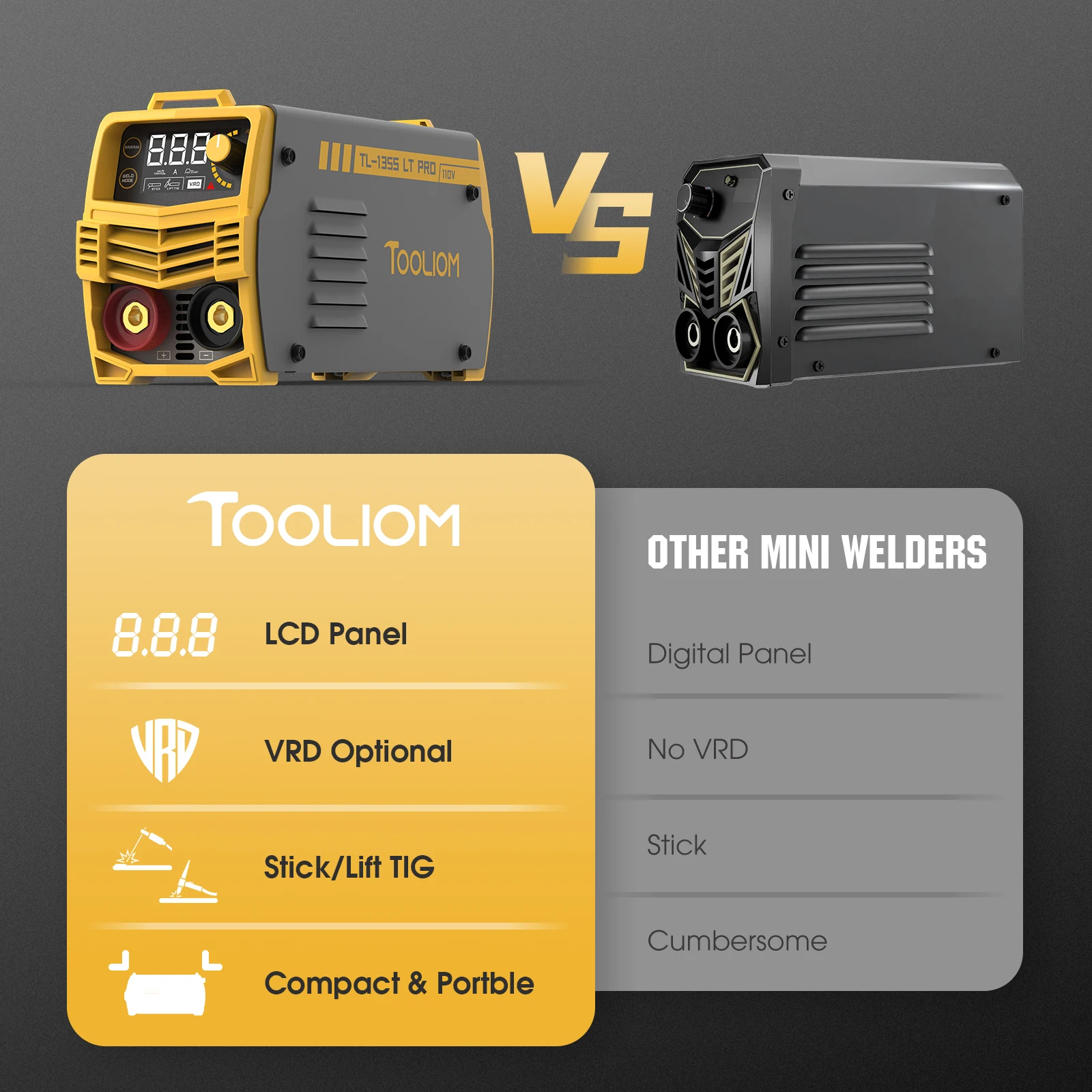 TOOLIOM 135A Stick/Lift TIG Welder 110V MMA ARC Welder Machine with Lift TIG Torch with LCD Display Portable Welding Machine