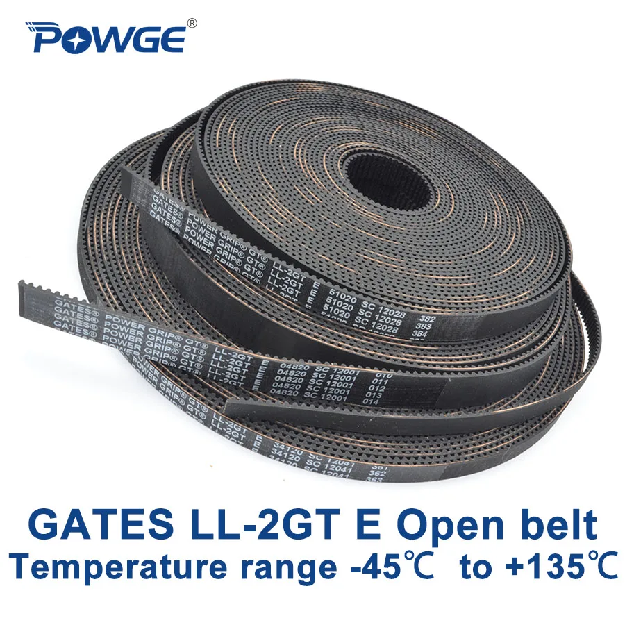 POWGE GT2 LL-2GT E 2GT EPDM Open Synchronous Belt Width=6/9/10/12/15/20mm Temperature -45℃ to +135℃ VORON Gates Printer 2GT Belt