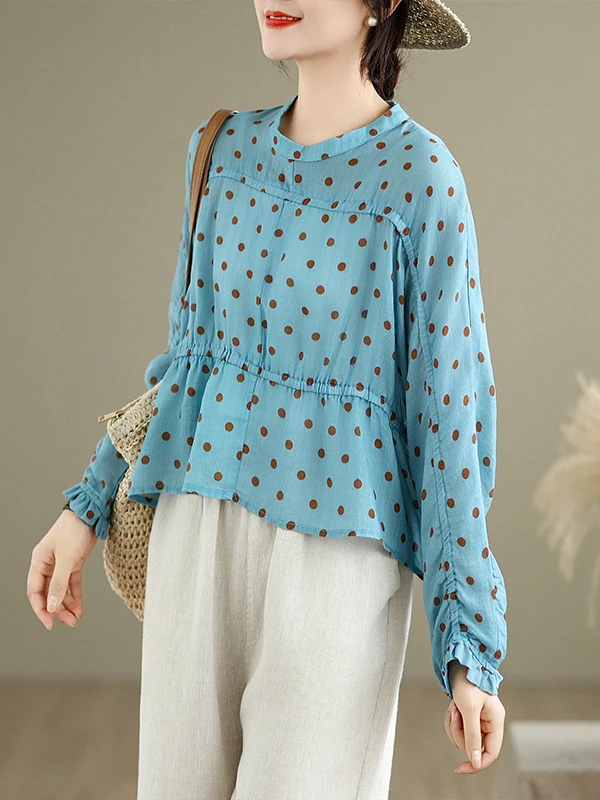 Décontracté rond Ne à pois Protection solaire climatisation irt femmes coupe ample longue Sve haut imprimé trajet Sle