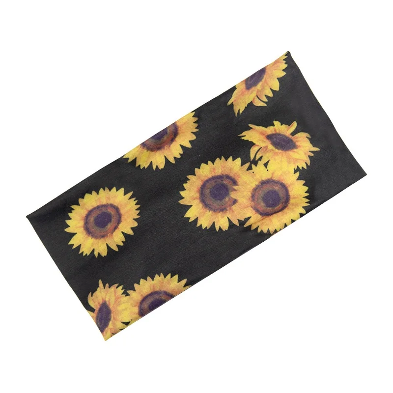 Digital print sunflower pastoral style Widen elastic sports yoga headband hairband