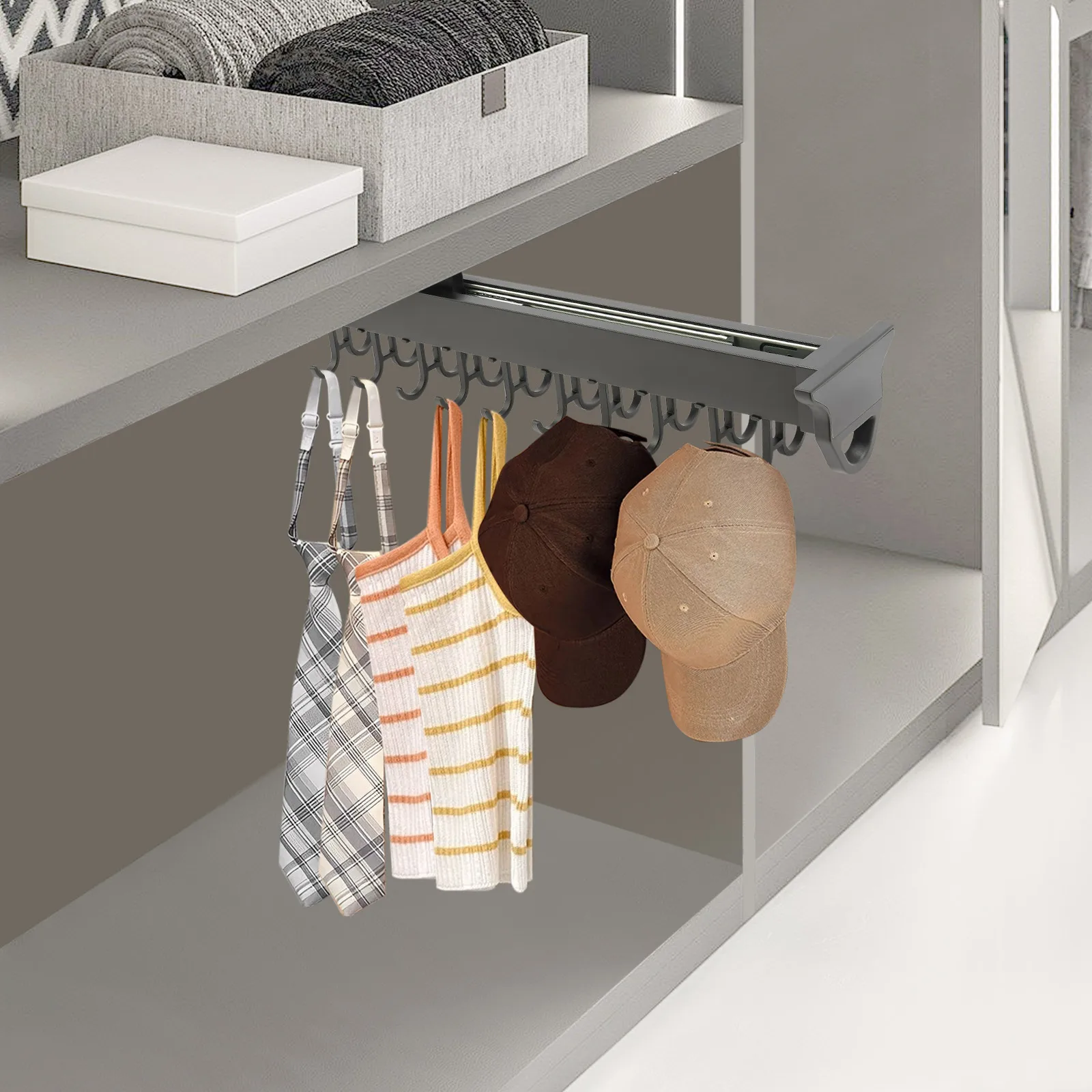 منظم مثبت على الحائط قابل للتمديد، حامل ممسحة مكنسة منزلق مع 20 خطافًا - رف تخزين لأدوات تنظيف مماسح المكانس #4