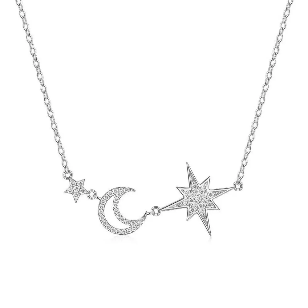 

Ожерелье из стерлингового серебра 925 пробы D цвета с муассанитом и звездой и луной, изысканные женские ювелирные изделия, очаровательные ожерелья с бриллиантами, пройти тестер, подарок