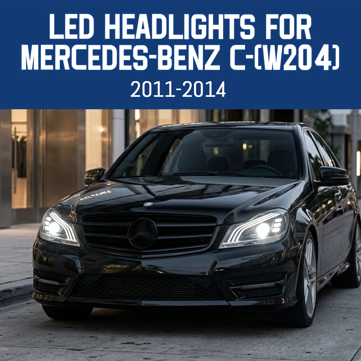 HCMOTIONZ for Mercedes-Benz C-Class W204 2011-2014 LED Headlight Maybach Style Sequential Turn Signal Welcome DRL C180 C200