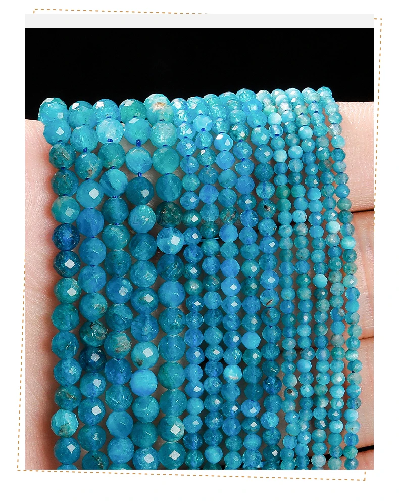 2 3 4mm Natürliche Facettierte Apatit-Perlen Lose Zwischenperlen Kleine Perlen für Schmuckherstellung DIY Halskette Armband Zubehör 15" Zoll – Detail 7